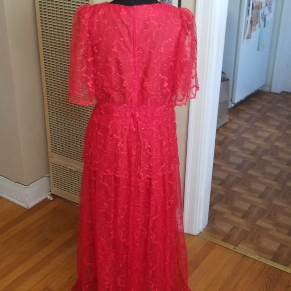 VTG Handmade 60s/70s Boho Red Chiffon Dress - Picture 5 of 8
